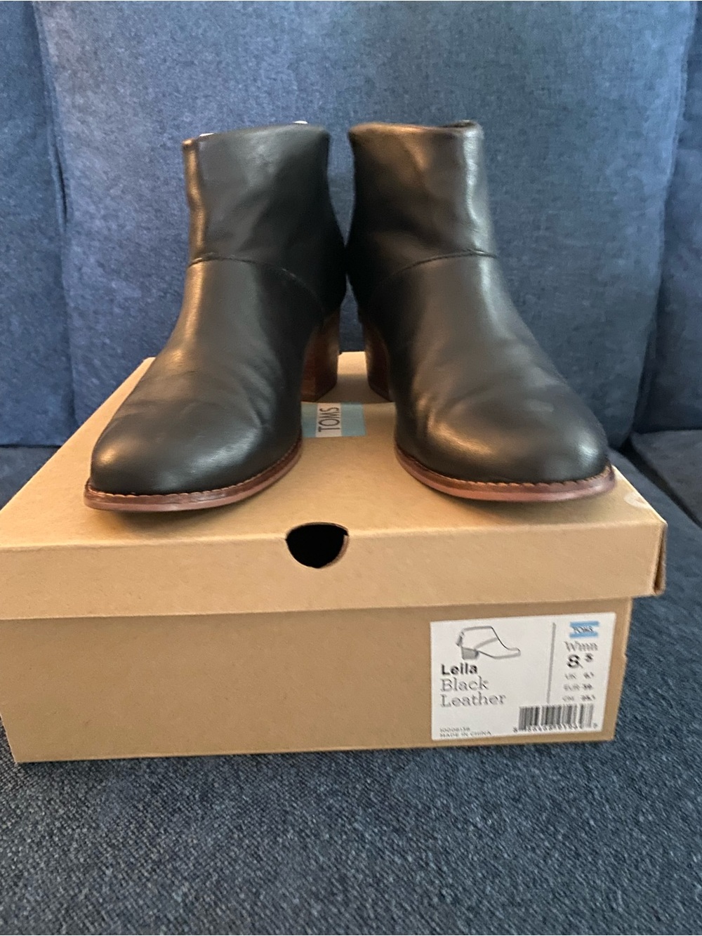 Toms Black Leather Ankle Boots with Brown Sole